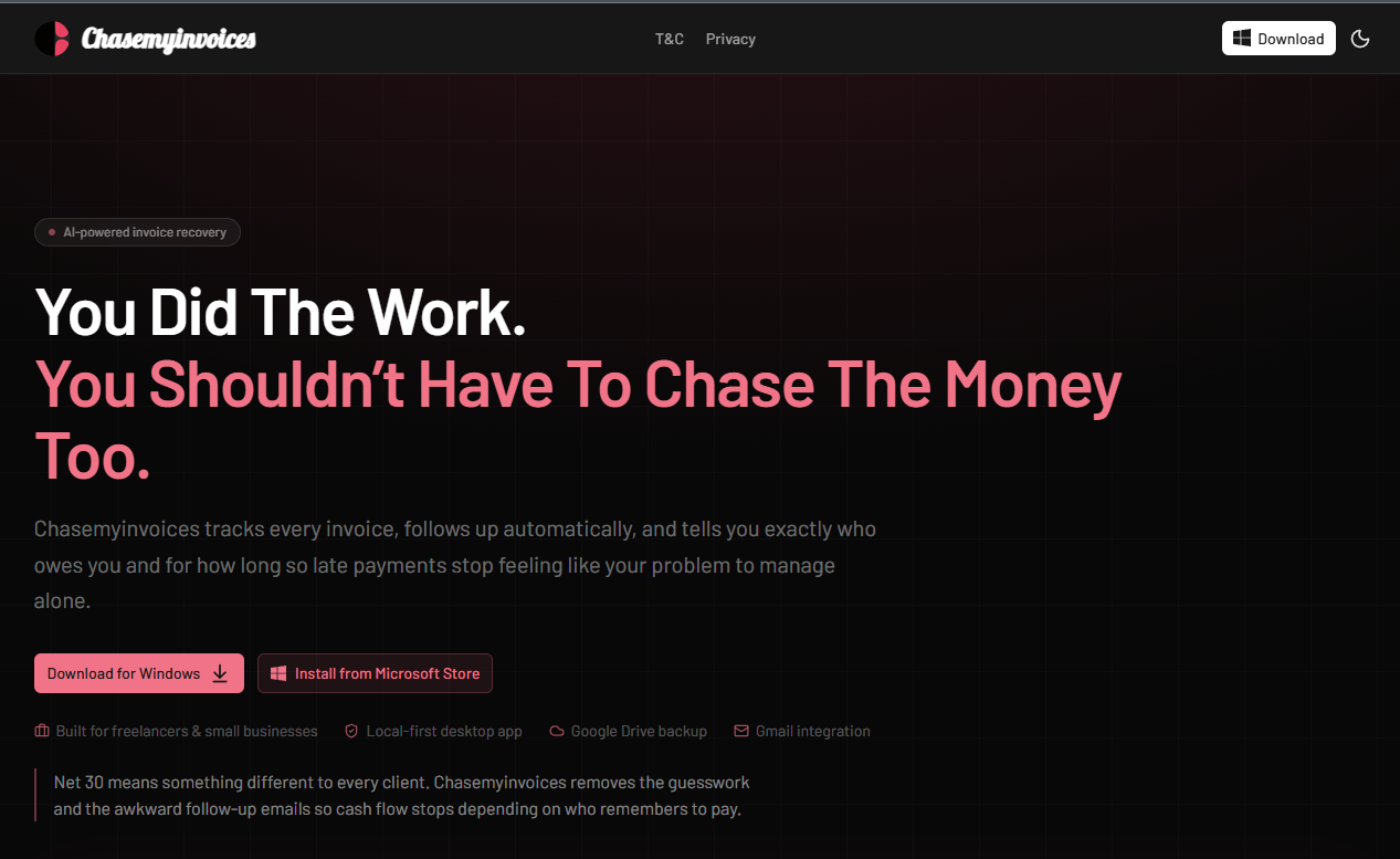 Chasemyinvoices website
